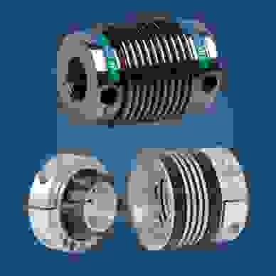 Two different metal bellow couplings on blue background 