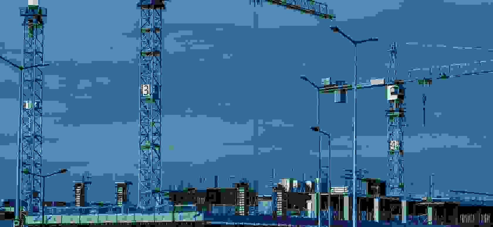  Cranes on blue background