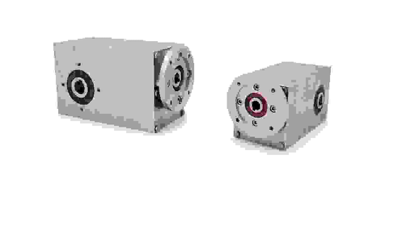 Two Helical bevel gearboxes on transparent background