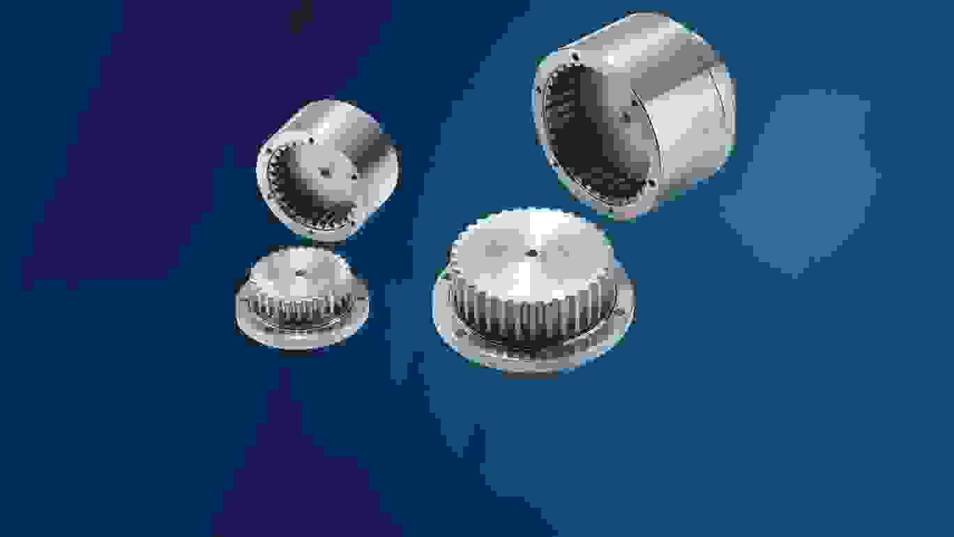 Gear tooth couplings on blue background 