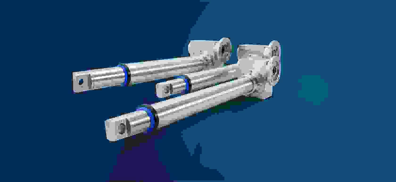 Actuator in stainless steel on blue background