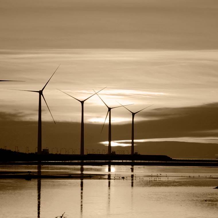 Wind turbines at the sea