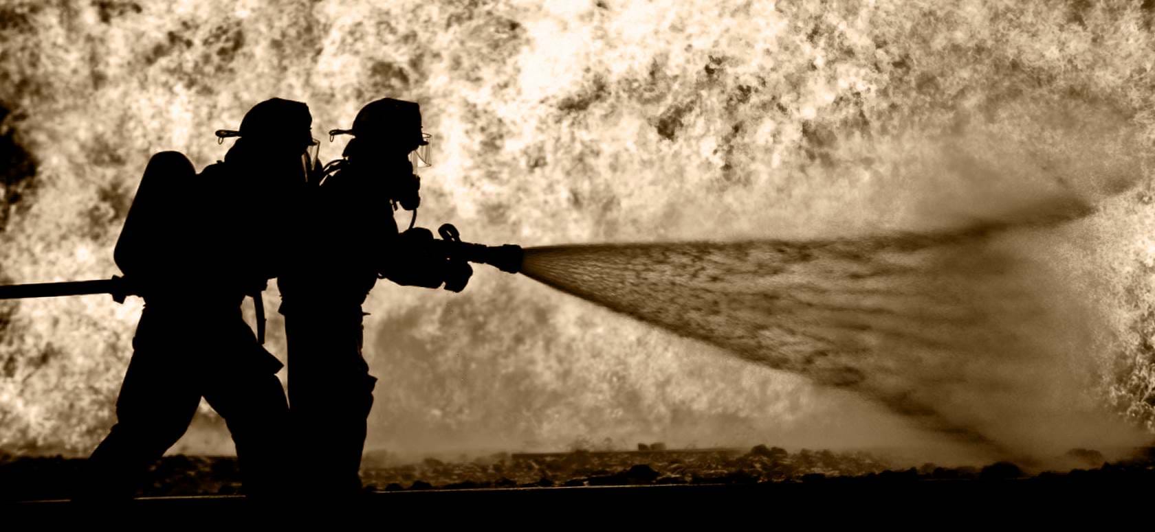 Firefighters fight fire
