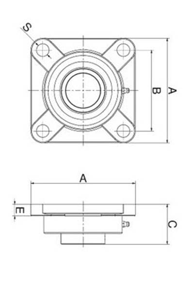 SF 4-bolt stainless steel flange bearings drawing