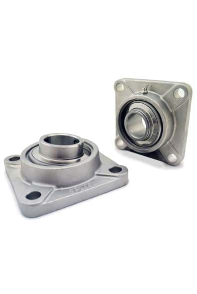 SF 4-bolt stainless steel flange bearings with white background