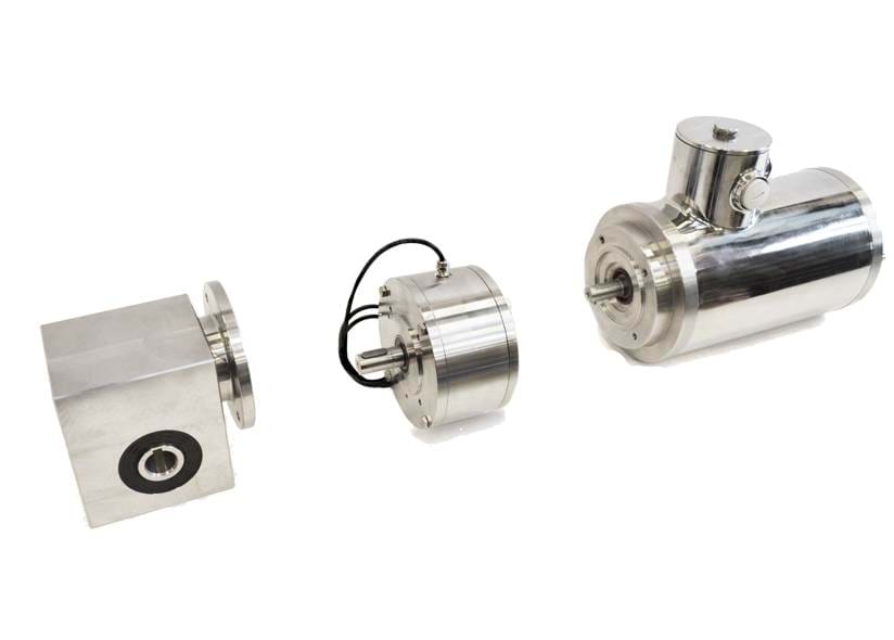 Three different stainless steel motors on white background 
