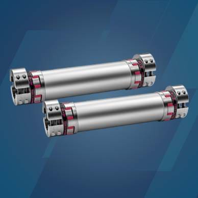  Two connection shafts from R+L Couplings on a blue background