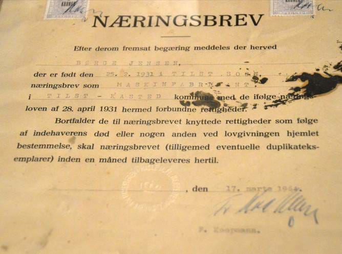 Trade license issued to Børge Jensen in 1964