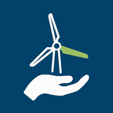  Rotating windmill animation in hand on blue background
