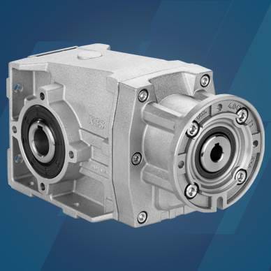 Hydro-Mec helical bevel gearboxes on blue background