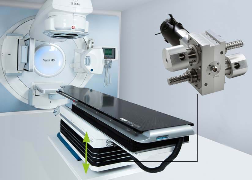 Elekta Versa HD patient table for radiation therapy with special made gear from BJ-Gear