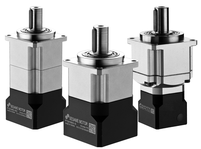 Three premium helical planetary gearheads with output shaft from PGH series