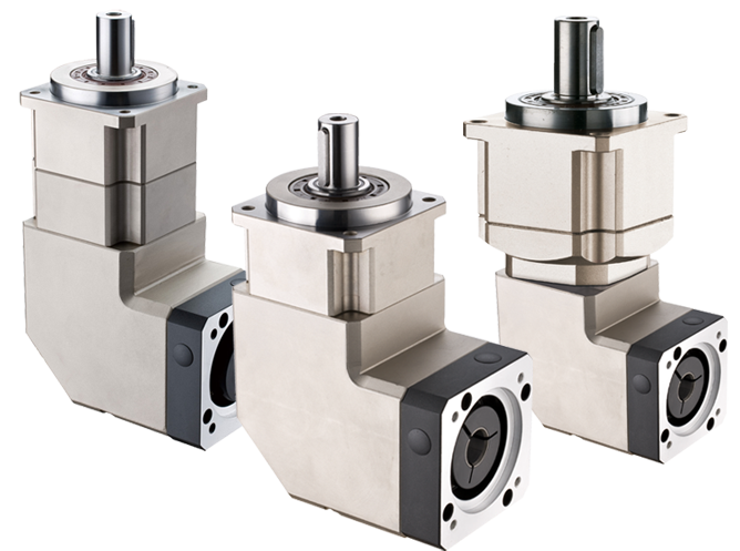 Three planetary gearheads with right angle from PGRH-Series on a transparent background
