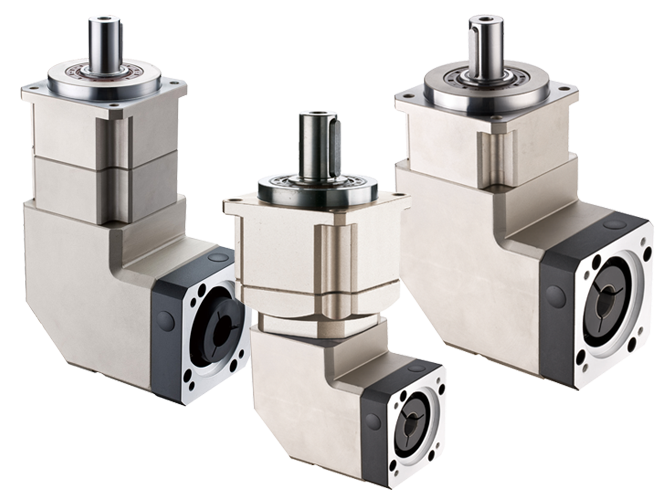 Three planetary gearheads with right angle from PGR-Series on a transparent background