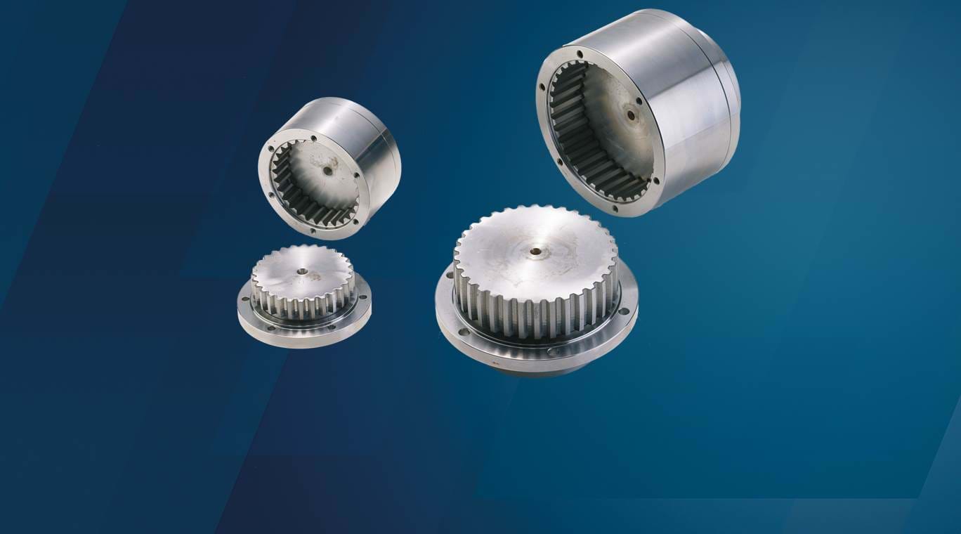 Gear tooth couplings on blue background 