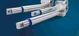 Two stainless steel actuators on blue background 