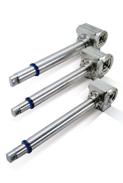 3 stainless actuators on a white background